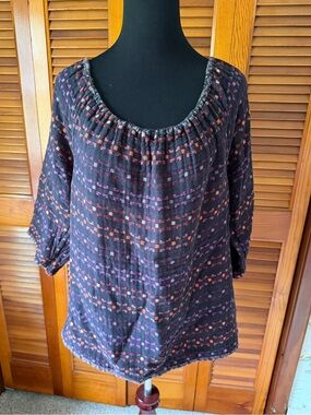 Ace & Jig Patterned Peasant Top with Pink & Orange Accents sz Medium- no tag